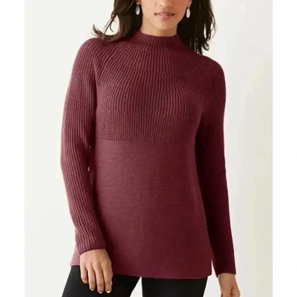 J. JILL Women’s Maroon Burgundy Pullover Mock Neck Wool Blend Sweater Size M - Picture 1 of 6